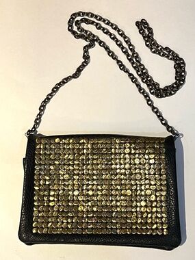 Street Level Black Crossbody Bag with Bronze/Gold Metal Sequins